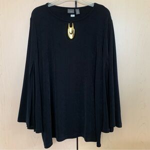 Chico's Travelers Top Women's Split Bell Sleeve Keyhole Tunic Black 3 (16/18-XL)